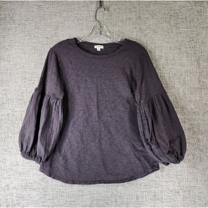 Dylan Slub Knit Tee Top Womens S Gray Cotton Gauze Balloon Sleeves Boho